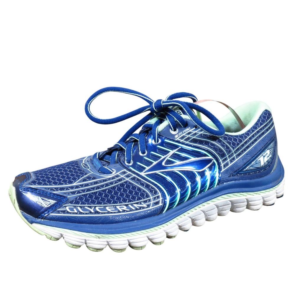 Brooks Glycerin 12 Women Running Shoes Size 7 Narrow‎ Blue Cushion Training